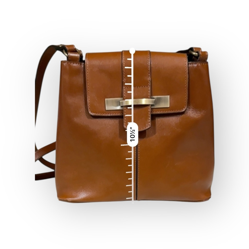 Patricia Nash Larone North South Crossbody Bag Cognac Brown Leather Gold Bar​ - Picture 9 of 11